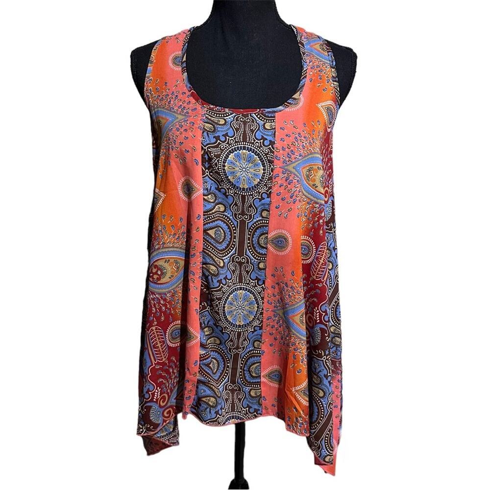 Fashion Fuse Paisley Colorblock Racer Back Flowy Tank Top Women's S Small